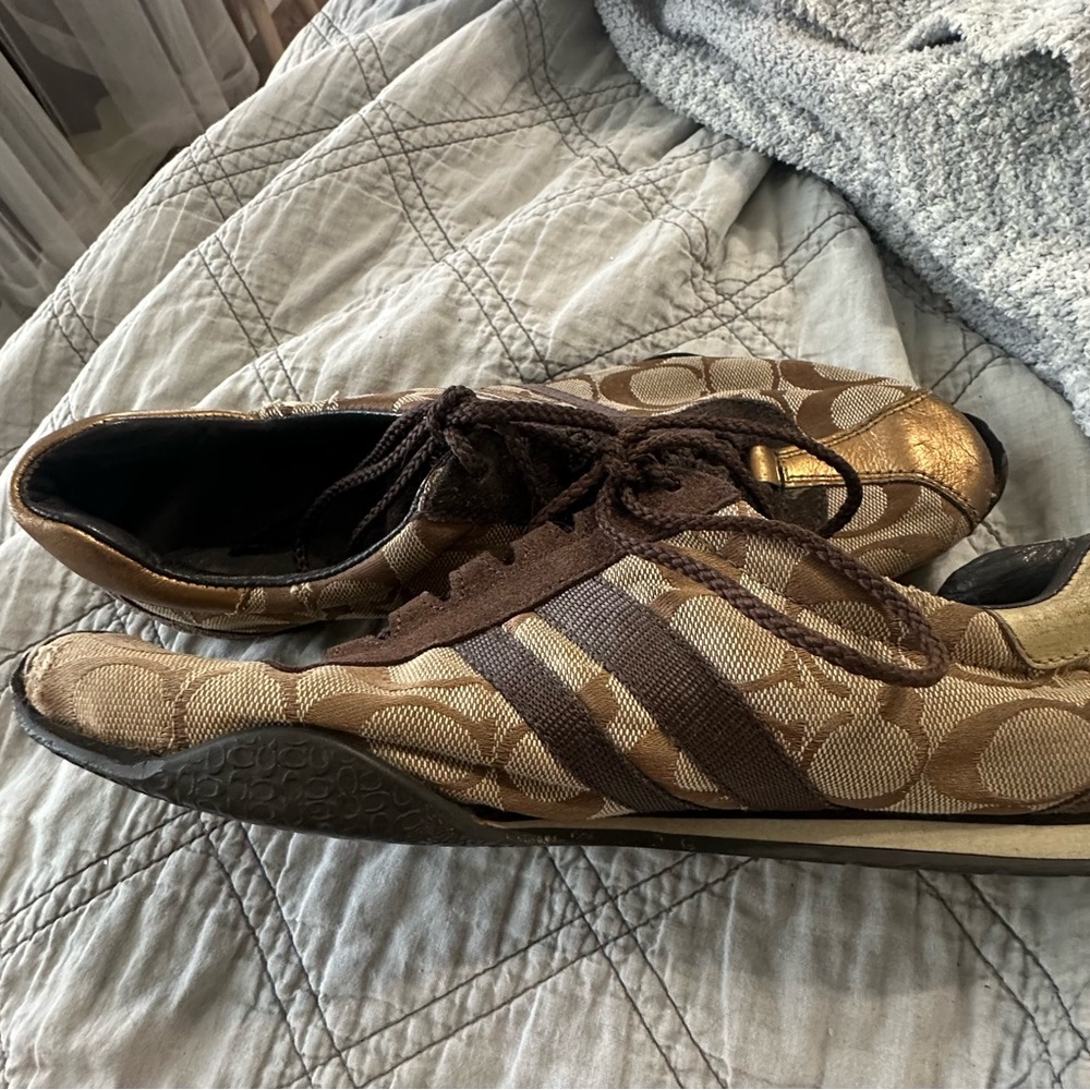 Coach Signature Brown and Gold Lace-Up Shoes - Picture 4 of 5